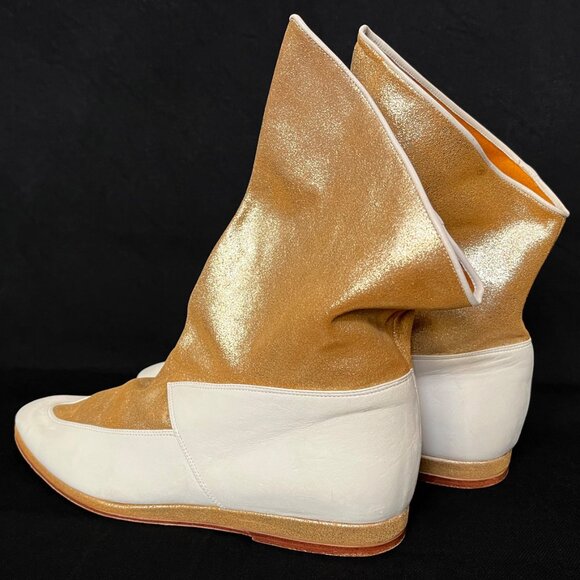 MAUD FRIZON VINTAGE GOLD & CREAM LEATHER DEMI BOOT - Picture 4 of 16